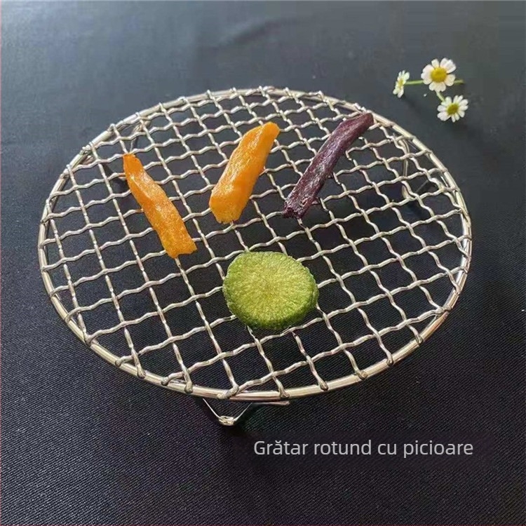 Grilă circulară din oțel inoxidabil cu picioare, stil coreean, plasă pentru bacon și friteuză cu aer