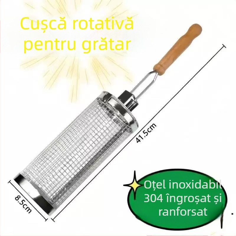 Grătar rotund portabil din oțel inoxidabil, cu rotație