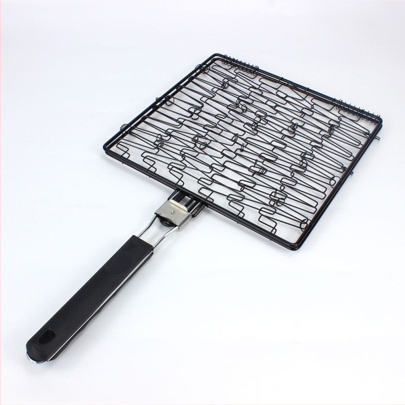Clip elastic pentru grătar cu plasă elastică și mâner pliabil