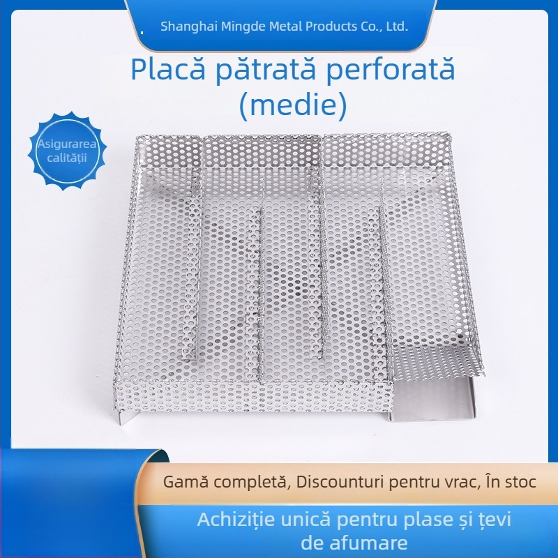 Coș pătrat pentru fum din oțel inoxidabil 304, placă perforată, dimensiune mică, tavă de grătar pentru exterior, generator de fum rece