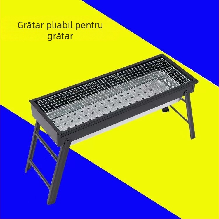 Grill cu cărbune portabil, pliabil, pentru exterior, fără fum, compact, pentru uz casnic, cu frigărui