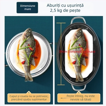 Oală ovală de aburi, multifuncțională pentru uz casnic, ideală pentru fructe de mare și pește, oală de aburi adâncă cu capacitate mare
