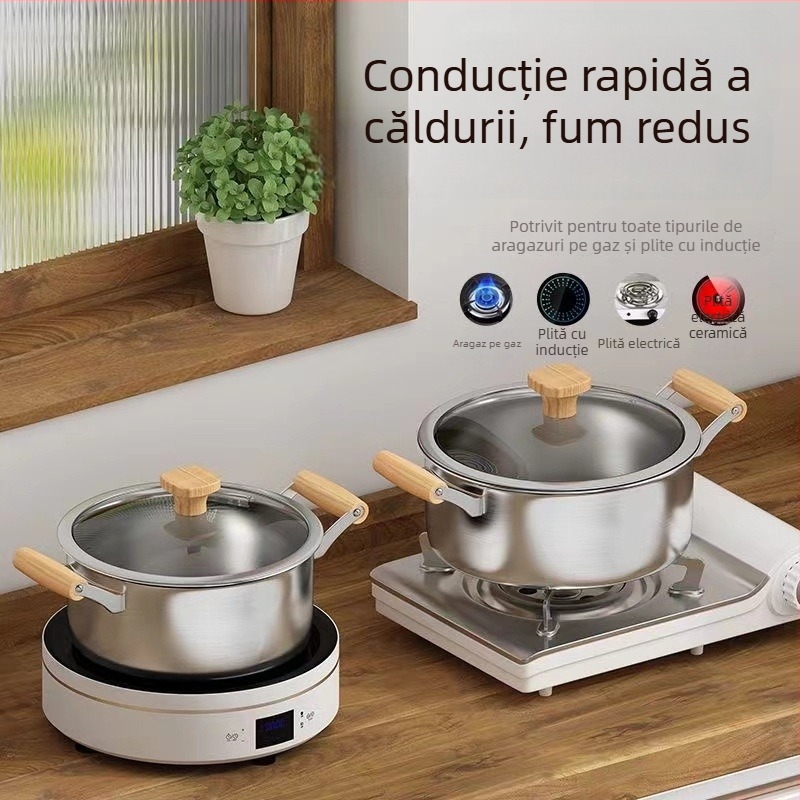 Oală de supă din oțel inoxidabil 316, construcție mai groasă, vas de abur pentru hrana copiilor/ terci, oală pentru supă și tocană, cu doi mânere, compatibilă cu aragaz pe gaz și plită cu inducție, 3,1–4 L