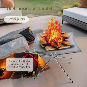 Suport pliant pentru foc de tabără – oțel inoxidabil, grătar pentru camping, încălzitor cu cărbune