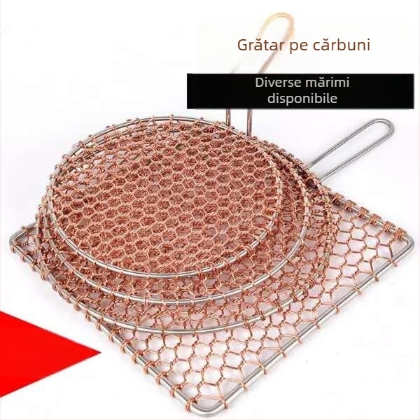 Rețea de grătar din cupru, lucrată manual, pentru barbecue în stil coreean cu cărbune, rotundă și groasă