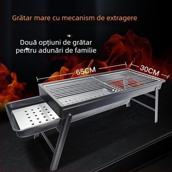 Grătar pliabil din oțel inoxidabil pentru exterior – set complet ustensile pentru grătar cu cărbuni, frigărui și grilă
