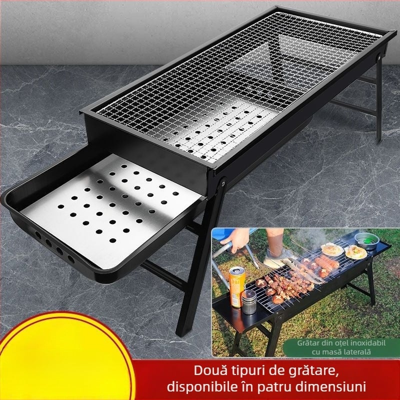 Set pliabil din oțel inoxidabil pentru grătar cu cărbune, ustensile incluse