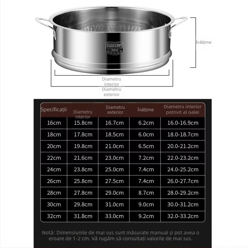 Grilă de aburi pentru uz casnic din oțel inoxidabil 304, cu compartiment de abur și tavă universală de aburi, potrivită pentru oale de supă, lapte și wok