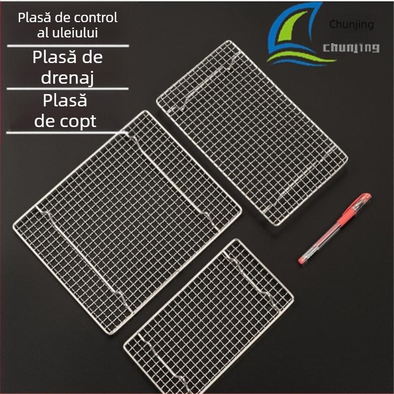 Grătar dreptunghiular din oțel inoxidabil 304 pentru coacere, plasă de scurgere a uleiului pentru răcirea pâinii și a prăjiturilor