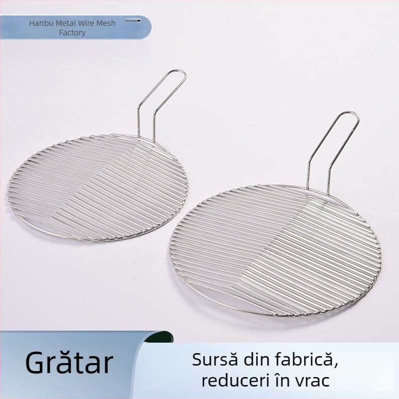 Grătar din oțel inoxidabil pentru utilizare comercială, cu canal de scurgere a uleiului și mâner, grătar rotund îngroșat pentru grătar