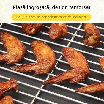 Plasă de grătar din oțel inoxidabil, dreptunghiulară, cu benzi groase, raft pentru cuptor, detașabilă, ușor de curățat, neacoperită