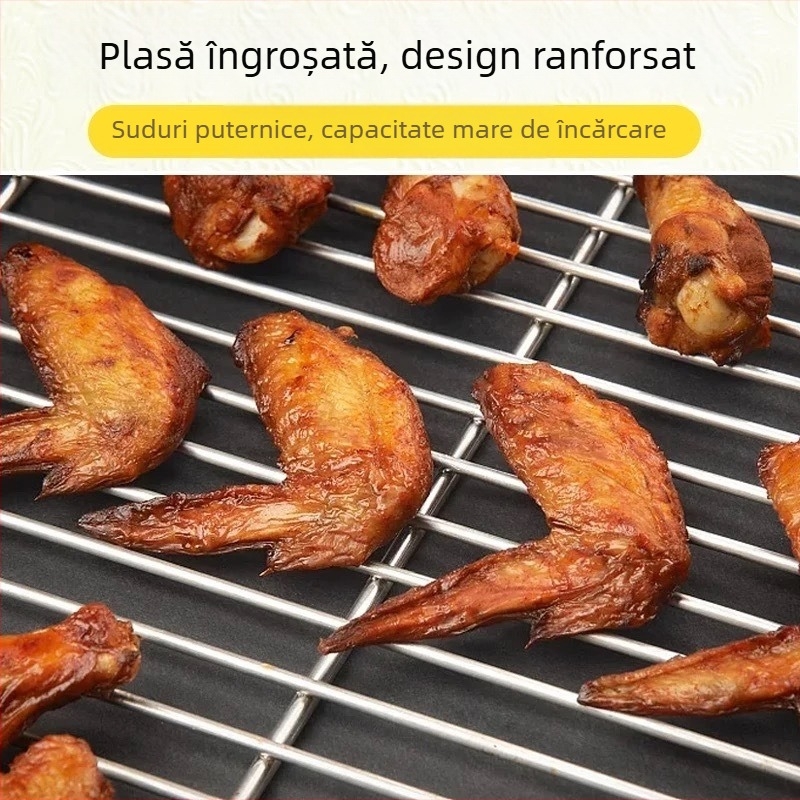 Plasă de grătar din oțel inoxidabil, dreptunghiulară, cu benzi groase, raft pentru cuptor, detașabilă, ușor de curățat, neacoperită