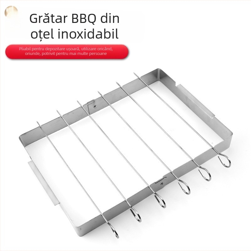 Grătar pliabil din oțel inoxidabil pentru frigărui, grill BBQ portabil