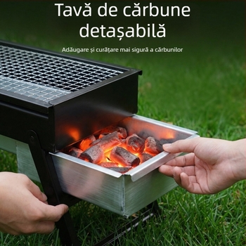 Grătar cu cărbune, portabil, fără fum, pentru camping și curte