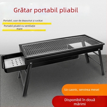 Grătar exterior cu cărbune, set complet de unelte din oțel inoxidabil, grătar pliabil cu suport pentru frigărui
