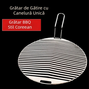 Jiuhui Grătar din oțel inoxidabil pentru cărbuni, canelură unică, formă rotundă, stil coreean, cu mâner