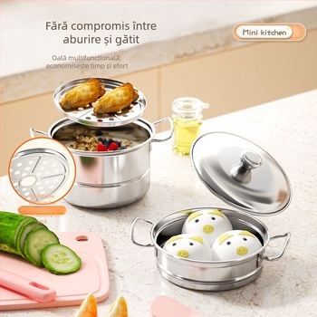 Set mini bucătărie din oțel inoxidabil pentru joacă, cu aburi, trei niveluri