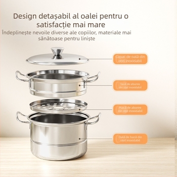 Set mini bucătărie din oțel inoxidabil pentru joacă, cu aburi, trei niveluri