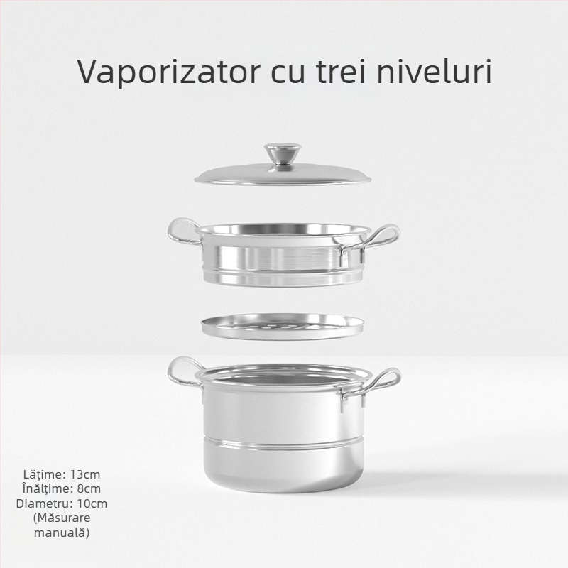 Set mini bucătărie din oțel inoxidabil pentru joacă, cu aburi, trei niveluri