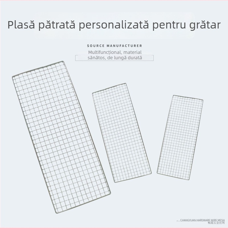 Plasă galvanizată pentru grătar, dreptunghiulară, îngroșată, personalizată pentru camping și gătit în aer liber, rezistentă la rugină