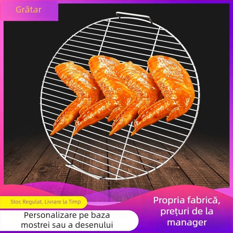 Grilă rotundă din oțel inox, îngroșată, pentru grătar în aer liber