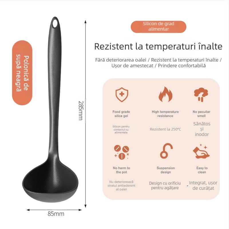 Set spatule din silicon rezistente la temperaturi înalte pentru tigăi antiaderente – linguri din lemn și ustensile de bucătărie