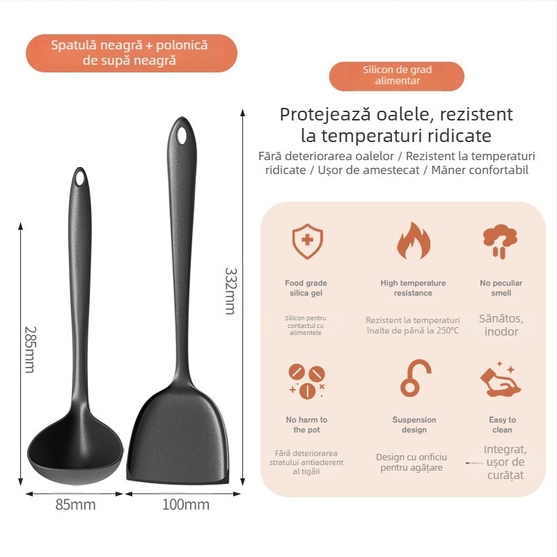 Set spatule din silicon rezistente la temperaturi înalte pentru tigăi antiaderente – linguri din lemn și ustensile de bucătărie