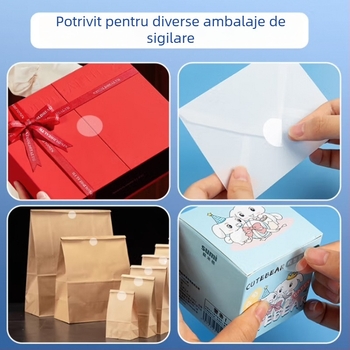Etichete circulare transparente din PVC autoadezive, rezistente la apă, ușor de desprins și reutilizabile, pentru etichete și coduri de bare pe ambalajul exterior, diametre 20 mm sau 25 mm, 500 etichete pe rol.
