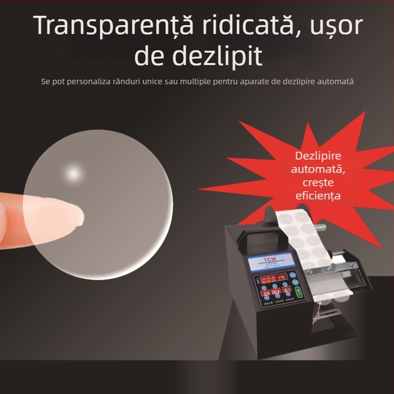 Etichete circulare transparente din PVC autoadezive, rezistente la apă, ușor de desprins și reutilizabile, pentru etichete și coduri de bare pe ambalajul exterior, diametre 20 mm sau 25 mm, 500 etichete pe rol.