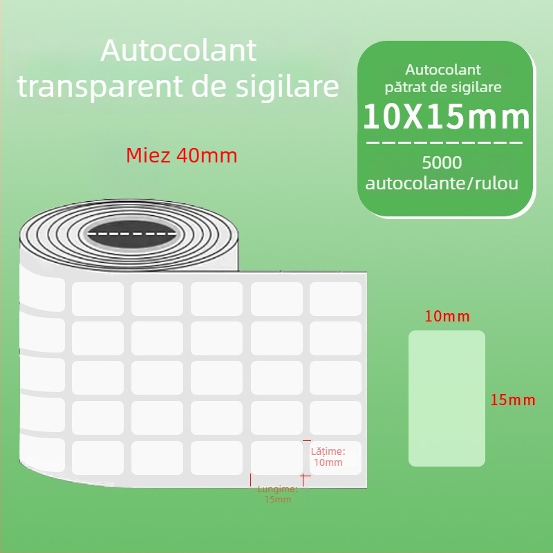 Etichete circulare transparente din PVC autoadezive, rezistente la apă, ușor de desprins și reutilizabile, pentru etichete și coduri de bare pe ambalajul exterior, diametre 20 mm sau 25 mm, 500 etichete pe rol.
