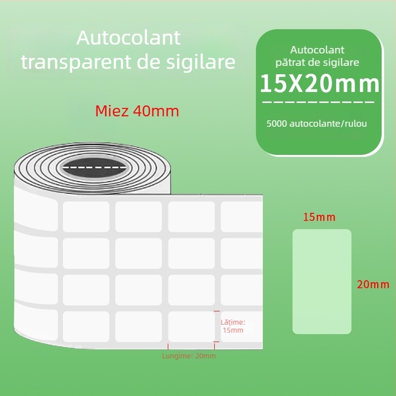 Etichete circulare transparente din PVC autoadezive, rezistente la apă, ușor de desprins și reutilizabile, pentru etichete și coduri de bare pe ambalajul exterior, diametre 20 mm sau 25 mm, 500 etichete pe rol.