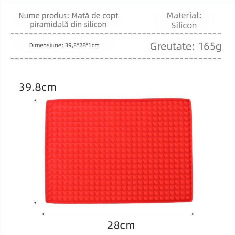 Covoraș din silicon piramidal pentru grătar, scurgere de ulei, tavă de bucătărie multifuncțională, pentru cuptor cu microunde, dreptunghiulară, 39×27.5×1 cm, roșu/negru/gri