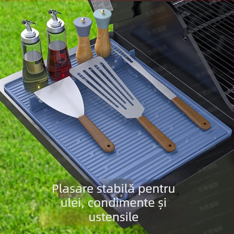 Covoraș din silicon pentru cuptor, cu spațiu de depozitare integrat și zonă de scurgere pentru legume și alimente, rezistent la căldură