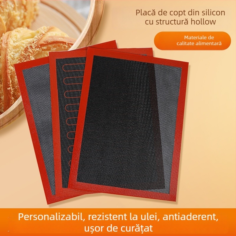 Covoraș de copt din silicon, cu design perforat, respirabil, cu plasă din fibră de sticlă, antiaderent, 20x30 cm, pentru pâine și macarons