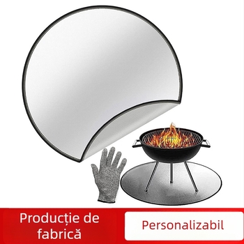 Covoraș circular ignifug pentru grătar în aer liber, cu acoperire din silicon și folie de aluminiu pentru izolație, rezistent la temperaturi ridicate.