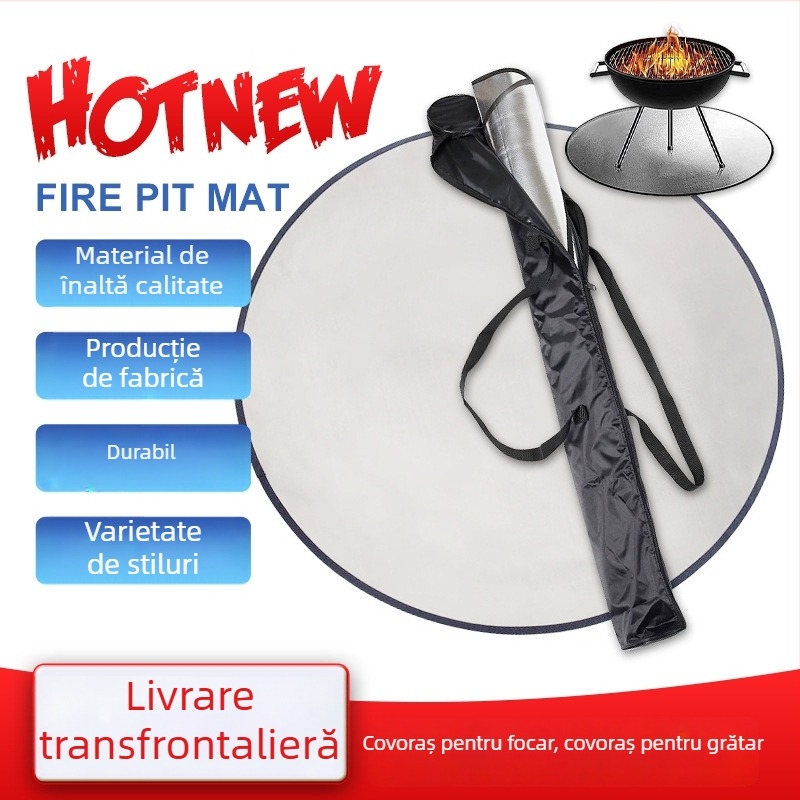 Covoraș circular ignifug pentru grătar în aer liber, cu acoperire din silicon și folie de aluminiu pentru izolație, rezistent la temperaturi ridicate.
