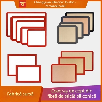Covoraș de copt din silicon cu fibră de sticlă, rezistent la temperaturi înalte, 40 × 30 cm, margine roșie