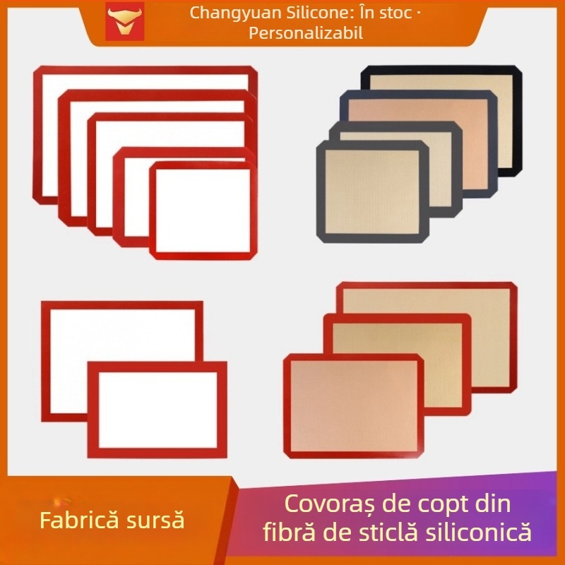 Covoraș de copt din silicon cu fibră de sticlă, rezistent la temperaturi înalte, 40 × 30 cm, margine roșie