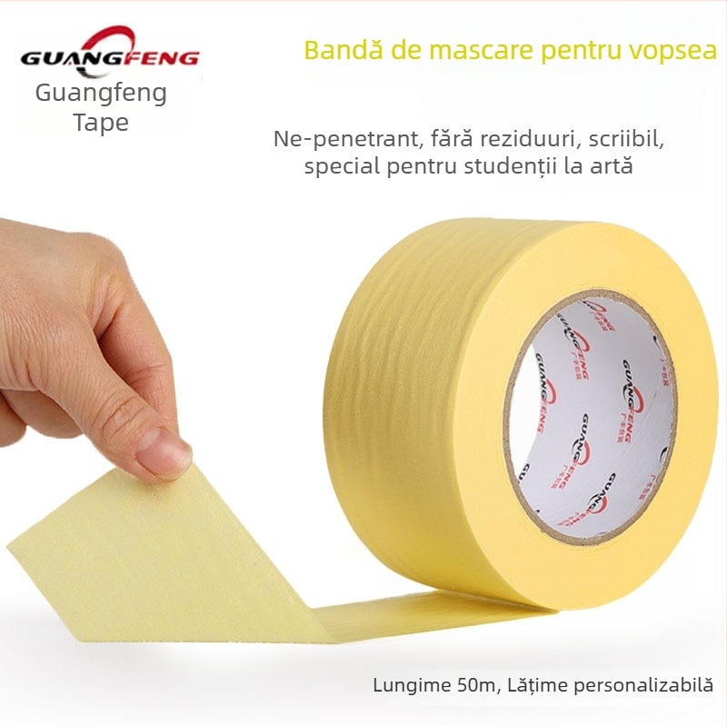 Bandă bej de mască din hârtie creponată, rezistentă la temperaturi înalte — pentru vopsire și decorare
