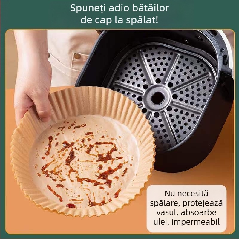 Pergament pentru air fryer – rezistent la temperaturi înalte, absorbe grăsimi, acoperire cu silicon, kraft hârtie pentru copt