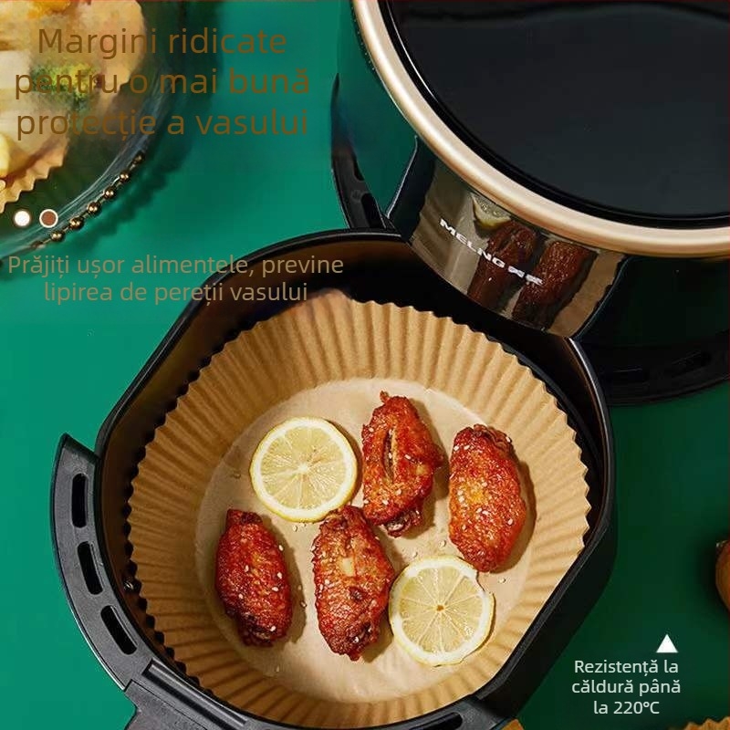 Pergament pentru air fryer – rezistent la temperaturi înalte, absorbe grăsimi, acoperire cu silicon, kraft hârtie pentru copt