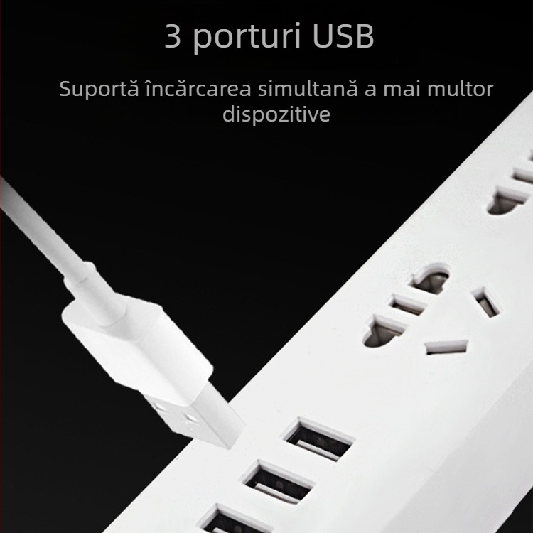 Prelungitor USB cu porturi USB, standard național nou, întrerupător multifuncțional pentru casă și birou