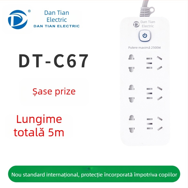 Prelungitor USB cu porturi USB, standard național nou, întrerupător multifuncțional pentru casă și birou