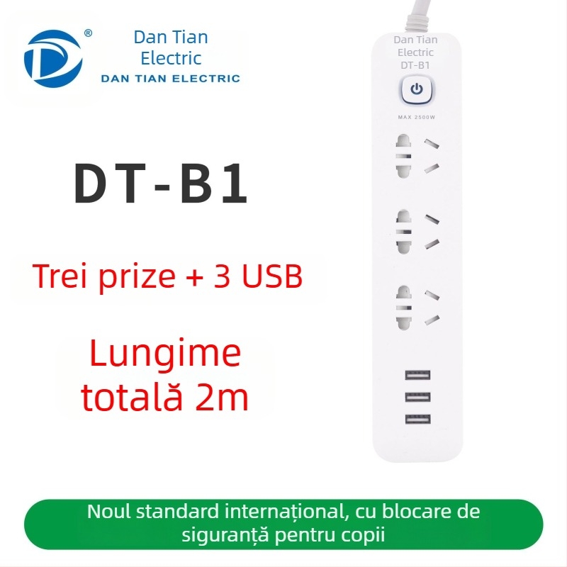 Prelungitor USB cu porturi USB, standard național nou, întrerupător multifuncțional pentru casă și birou