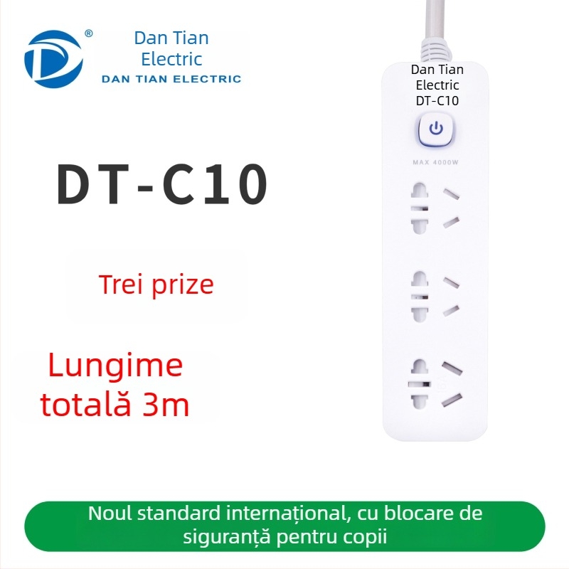 Prelungitor USB cu porturi USB, standard național nou, întrerupător multifuncțional pentru casă și birou
