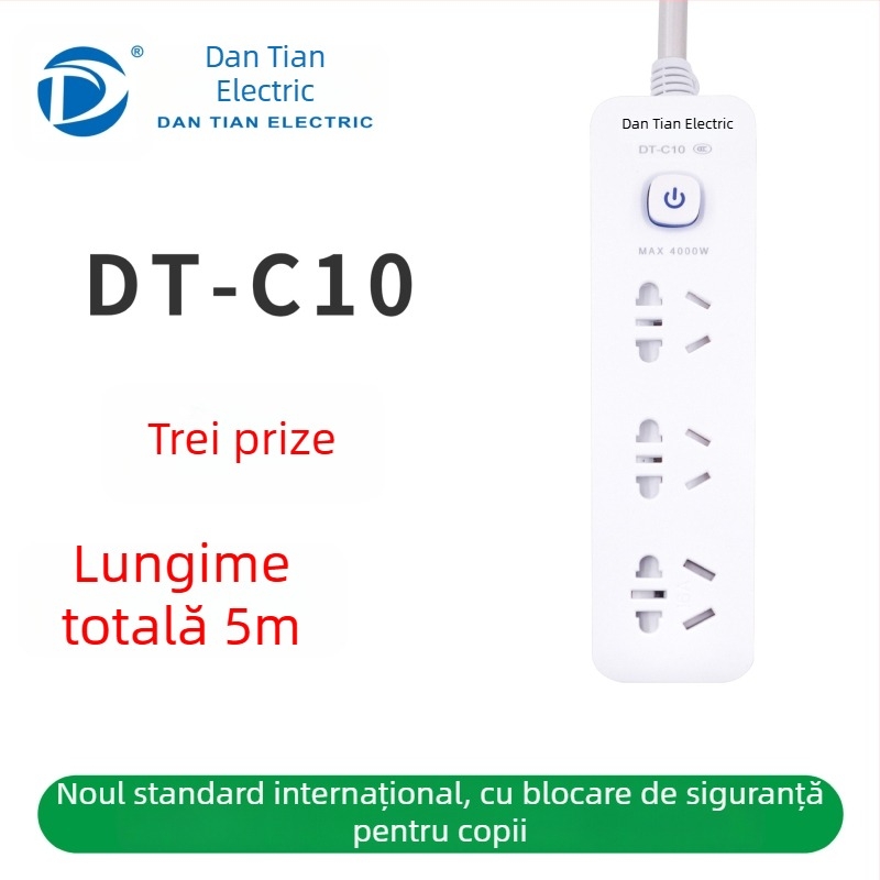 Prelungitor USB cu porturi USB, standard național nou, întrerupător multifuncțional pentru casă și birou