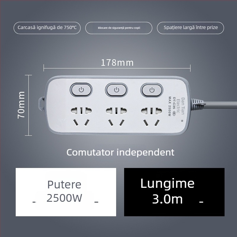 Prelungitor USB cu porturi USB, standard național nou, întrerupător multifuncțional pentru casă și birou