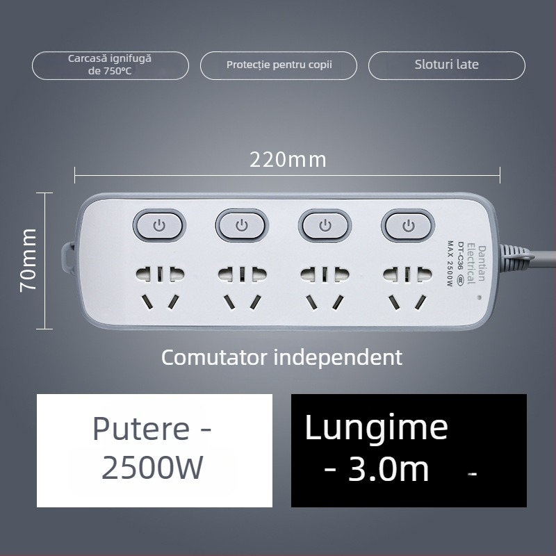 Prelungitor USB cu porturi USB, standard național nou, întrerupător multifuncțional pentru casă și birou