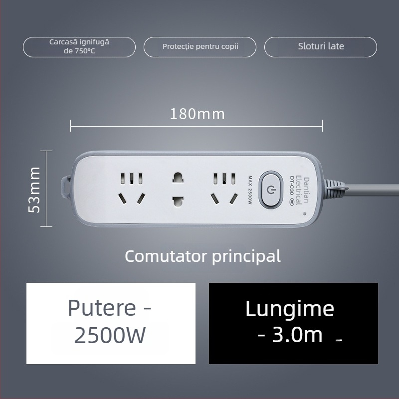 Prelungitor USB cu porturi USB, standard național nou, întrerupător multifuncțional pentru casă și birou