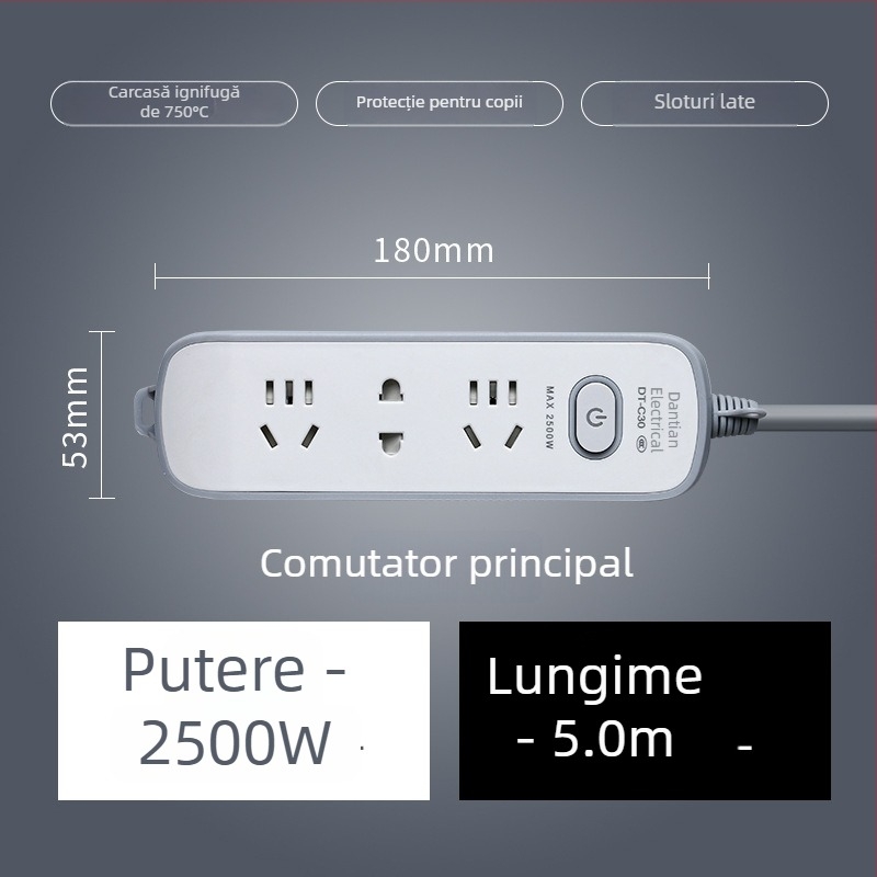 Prelungitor USB cu porturi USB, standard național nou, întrerupător multifuncțional pentru casă și birou